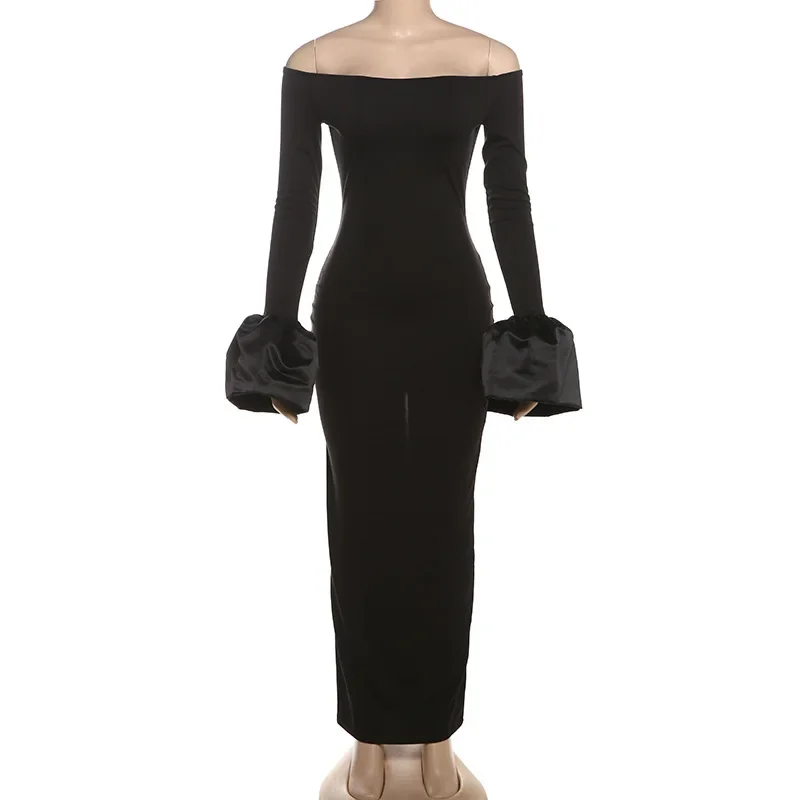 Robe Maxi sans bretelles, dos nu, Sexy, Club de fête, Y2K, pour femmes, automne hiver, lanterne, manches longues, moulante, tenue de soirée