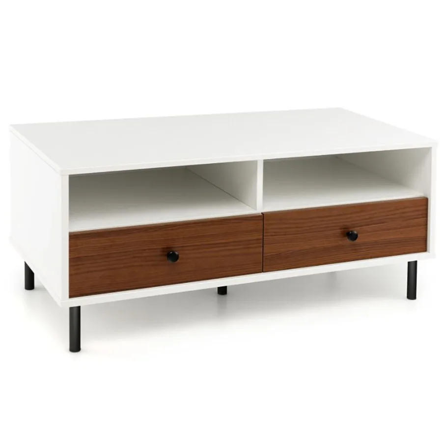 2 Tier 40 Inch Length Modern Rectangle Coffee Table with Storage Shelf and Drawers living room table