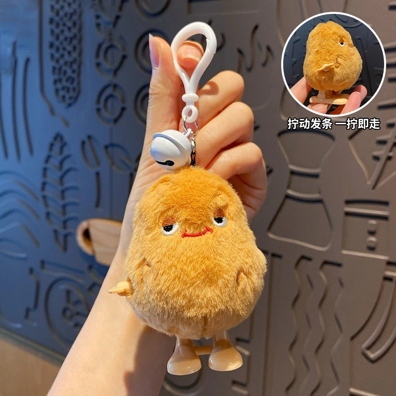 Cartoon Plush Twist Spring Bouncing Chicken Keychain Cute Little Potato Pinch Squeaky Toy Key Chain Car Bag Keyring Pendant Gift