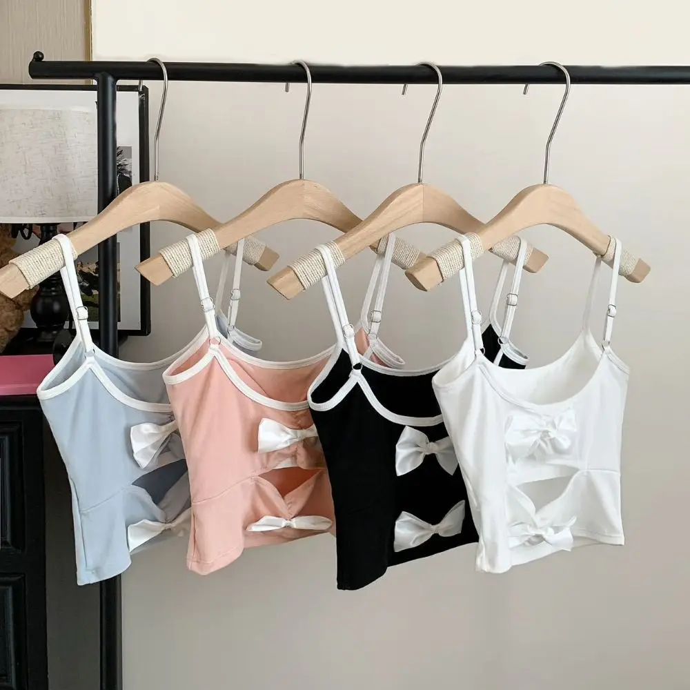 قميص قصير للفتيات الحارة مع وسادات مجوفة مرقعة قطع علوية قصيرة ضيقة للنساء بدون أكمام بظهر جميل بفيونكة من حجر الراين للسيدات #1