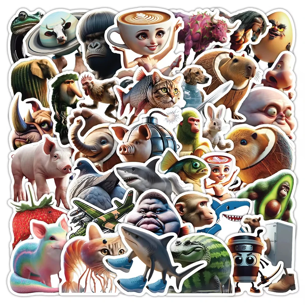 50 Stück abstrakte Tier-Aufkleber für Kinder, seltsames Tier, italienisches Gehirnrot, Tiere, Cartoon-Aufkleber, DIY, Gepäck, Telefon, Tasse, wasserfester Aufkleber