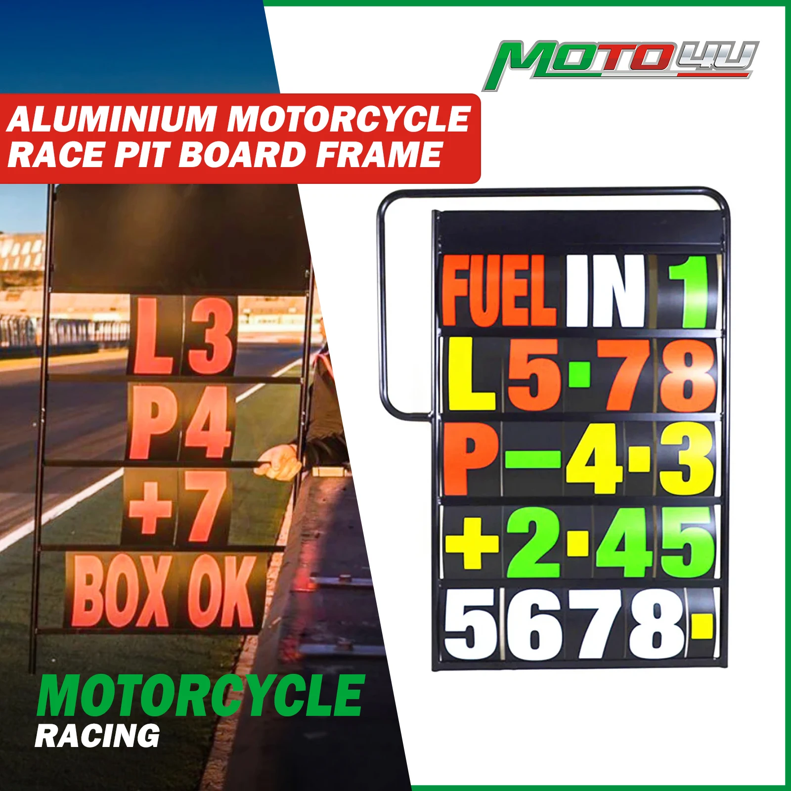 Aluminium Motorcycle Race Pit Board Frame And 37PCS Number Kit Motorsport 3Colors
