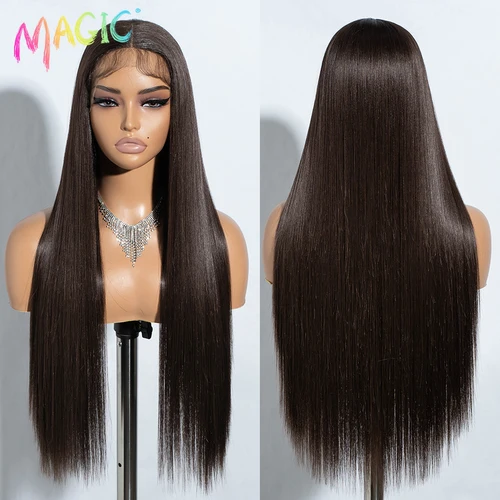 Peluca mágica para Cosplay, peluca de encaje sintético, pelucas largas y rectas de 30 pulgadas, pelucas suaves de arcoíris coloridas, Rubio degradado y jengibre para mujer