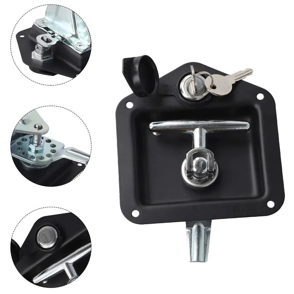 Heavy Duty Folding Lock Compact High-grade Material Trailer Door Lock Portable Design Black Stainless Steel Lock