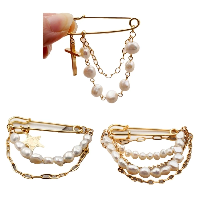 

MXME Sweater Clips Safety Pins Pearl Brooch Pin Dress Clip Hat Shawl Clips Decorative Pins Cloth Accessories for Women Girls