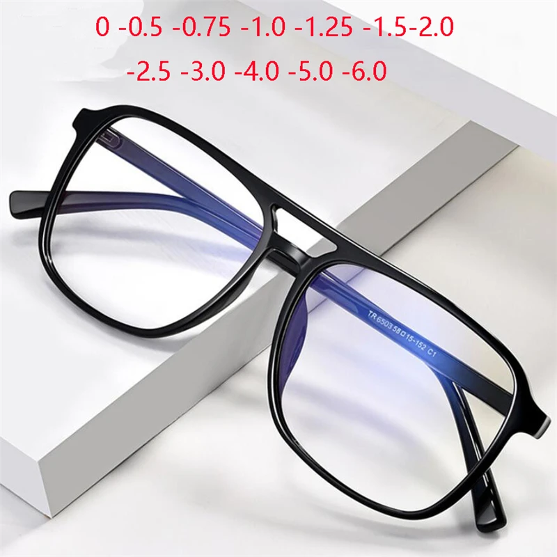 

Square Finished Myopia Glasses Anti-blue light Big Frame Double Beam Myopes Lunettes Diopter 0 -0.5 -0.75 -1.0 -2.0 -2.5 T -6.0