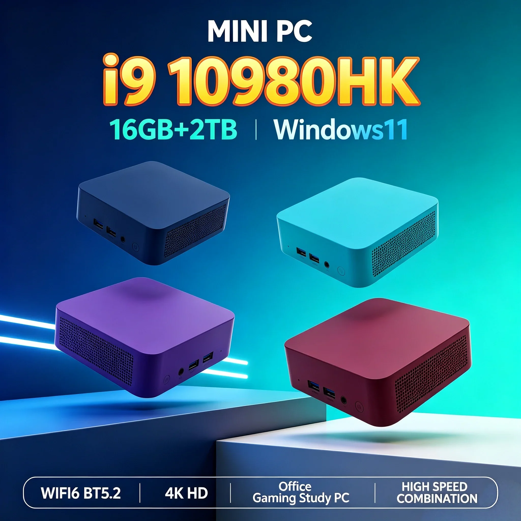 High‑Speed Mini Desktop Computer Intel I9‑10980HK Windows 11 16GB RAM 1TB/2TB SSD WiFi6 BT5.2 Business Office Gaming Mini PC