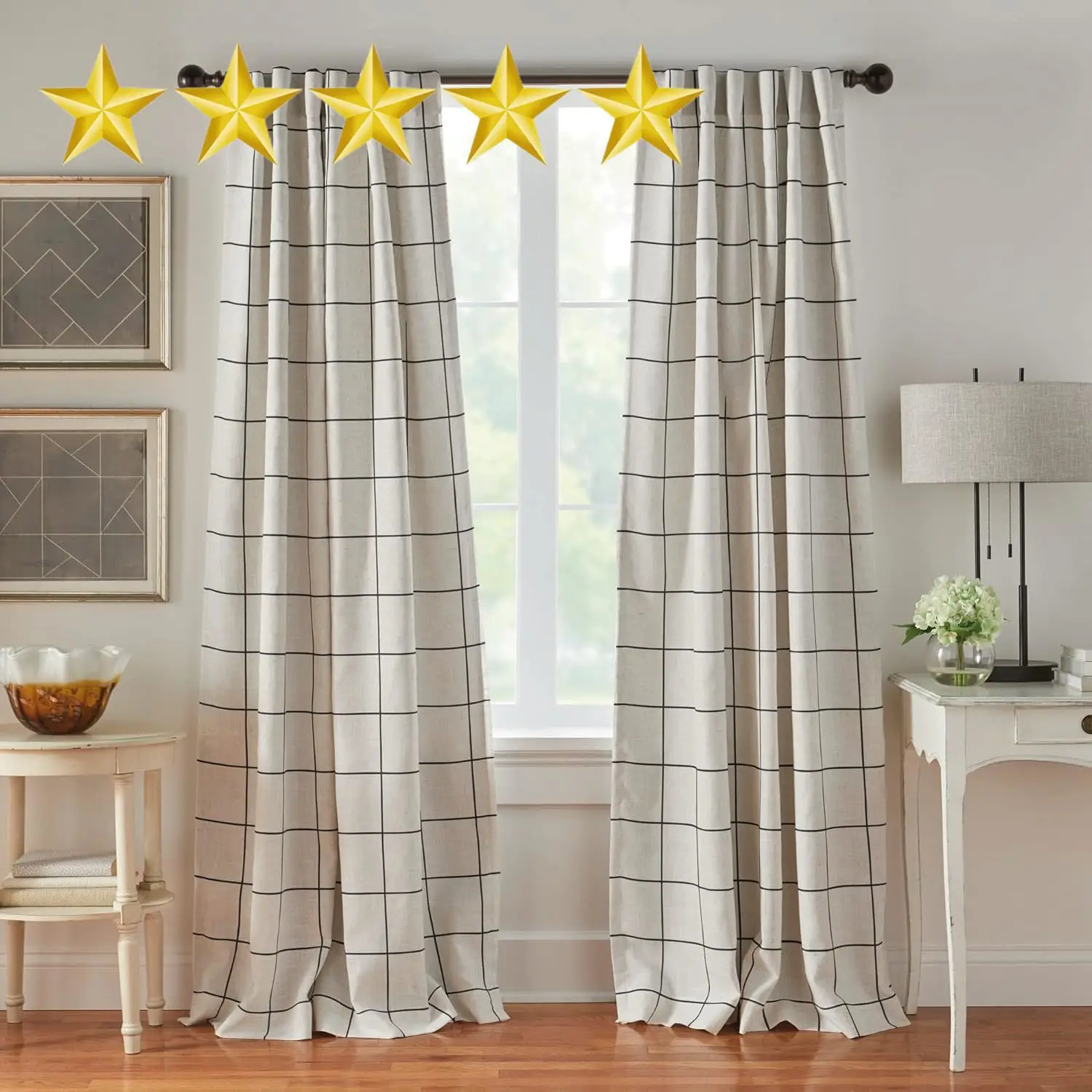 Home Fashions Brighton Windowpane Plaid Blackout Window Curtain, Living Room and Bedroom Drape  52