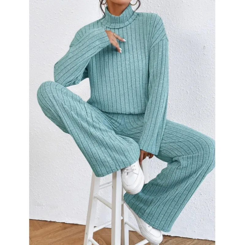 

Turtleneck Sweater Tops With Pants 2 Piece Set Women Knitted Casual Warm Fashion Sweaters Soft Long Sleeve Pullover Streetwear
