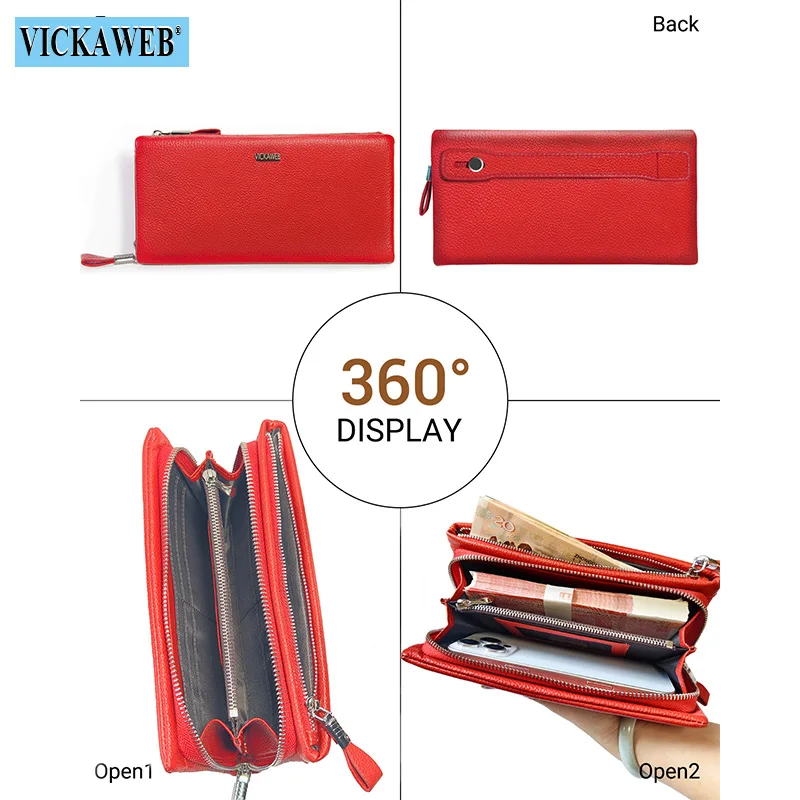 Portafoglio da donna con cinturino da polso grande moda in vera pelle solida pochette grande borsa lunga da donna con cerniera porta carte Para Mujer Porta Celular