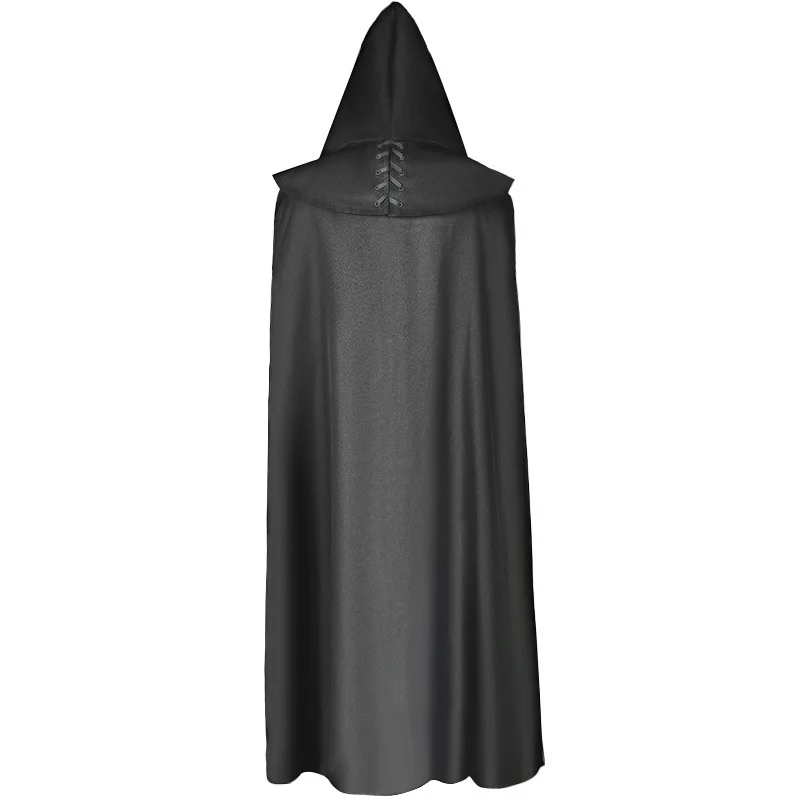 Men's Black Medieval Wizard Cosplay Costume, Red Hooded Cape Death Robe Cloak Coat,Green Unisex Long Jacket