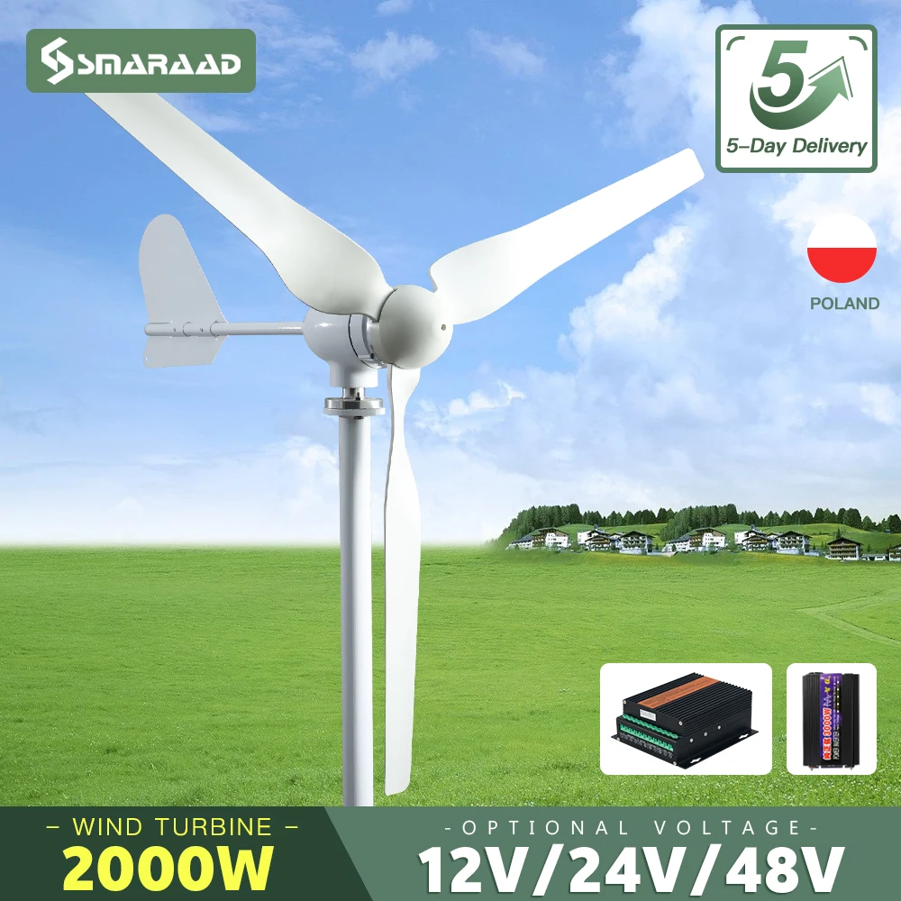 

Horizontal Wind Turbine Generator 48V 24V 12V 2kw 2000w Free Energy Magnetic Dynamo Power Windmill Home Appliance Solar Camping