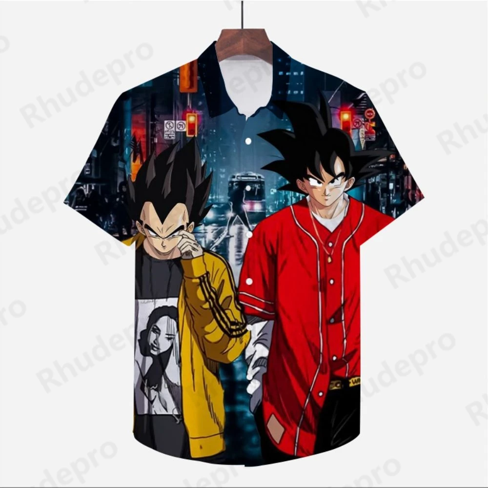 2024 Cute Men\'s Clothes Shirt Oversized Dragon Ball Z Anime Goku Summer Y2k Seaside Trip Fashion Super Saiya Vegeta Streetwear