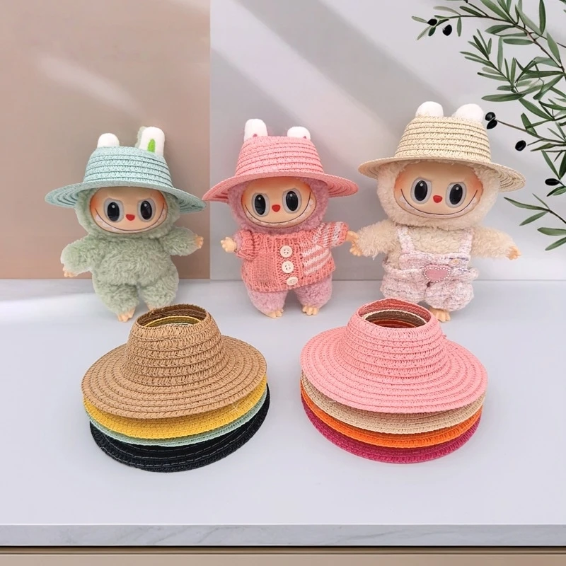 

For Labubu Doll Hollow Beach Hat V1 V2 V3 Labubu Cute Braided Straw Hat Fashion Clothing Accessories Children's Toy Gift