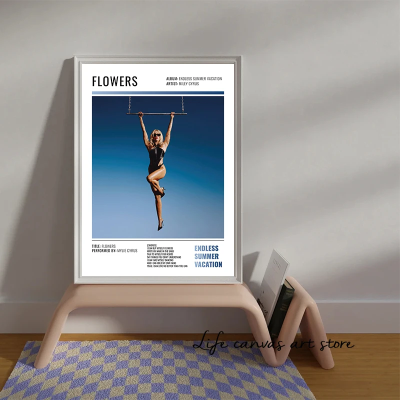 مايلي سايروس الزهور غطاء الموسيقى كلمات الزهور التي لا نهاية لها الصيف عطلة الفن المشارك قماش اللوحة جدار طباعة صورة ديكور المنزل