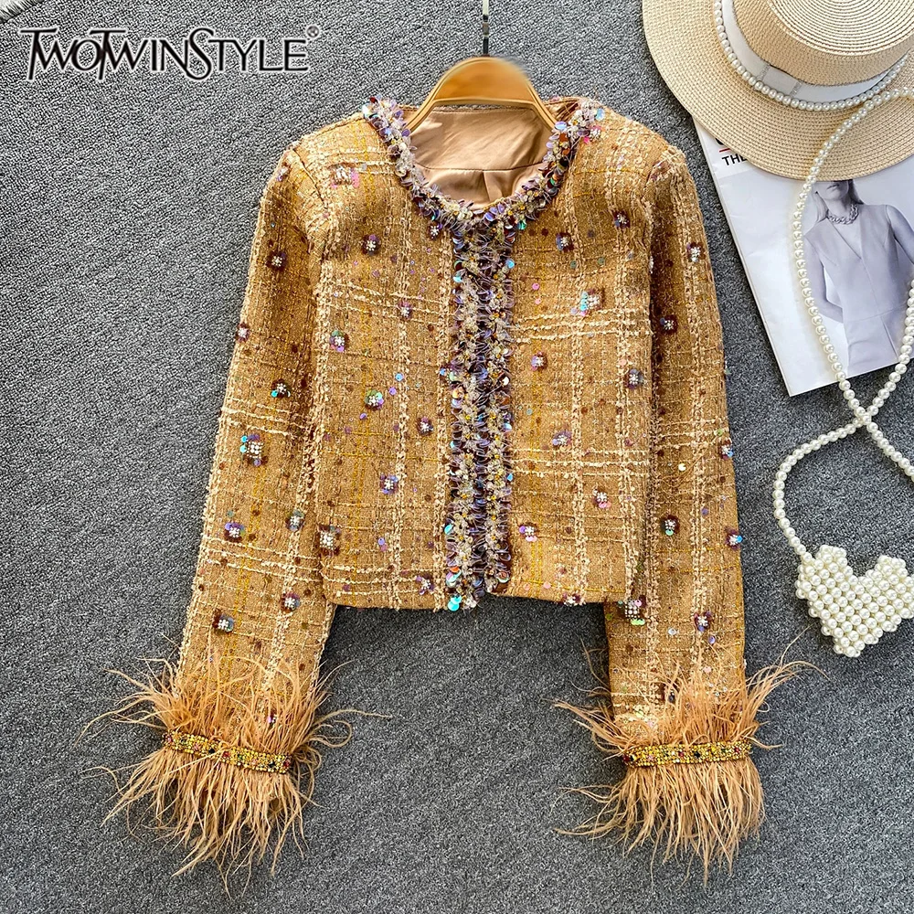 

TWOTWINSTYLE European Style Solid Two Piece Sets For Women Round Neck Long Sleeve Top High Waist Skirt Chic Set Female KJA550125