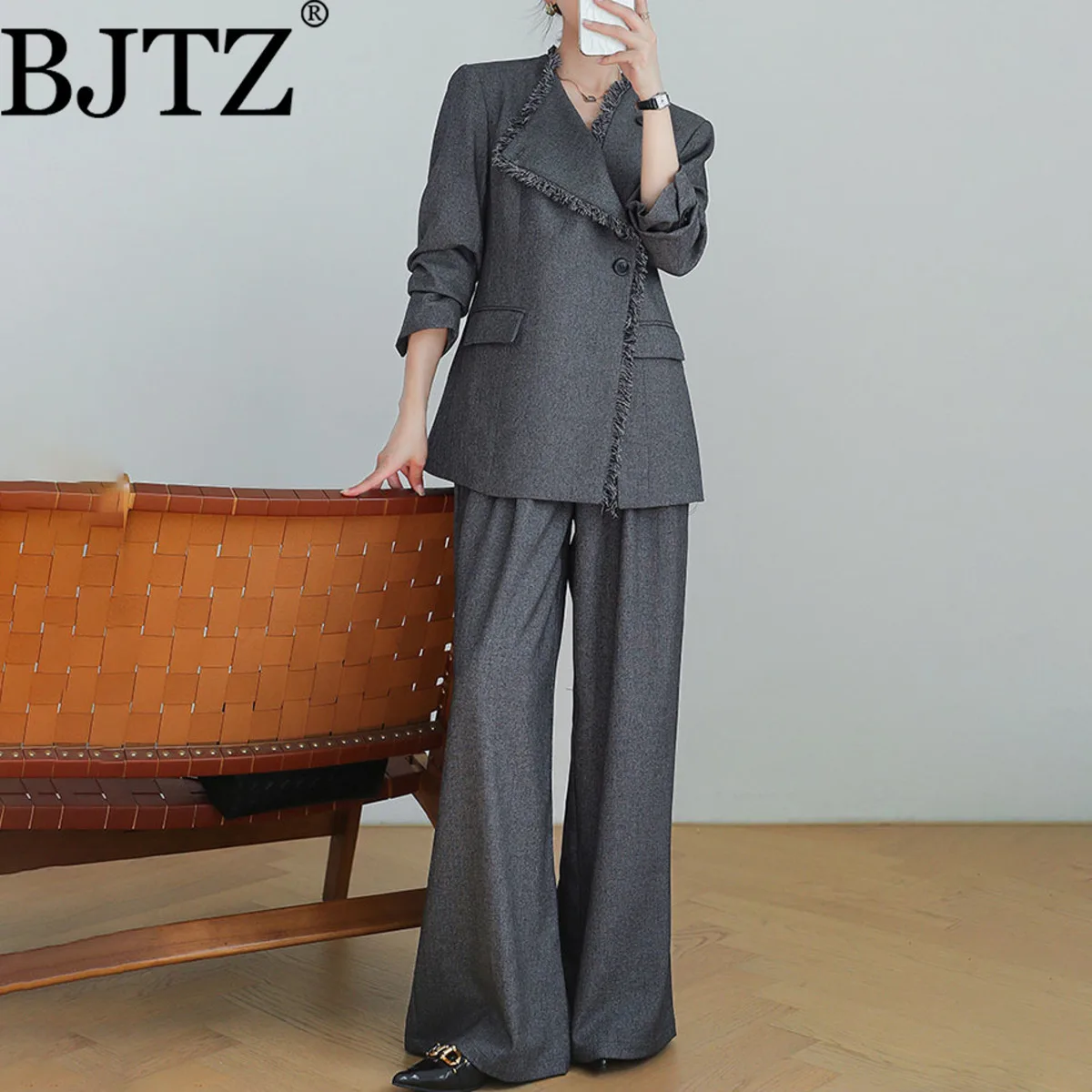 

BJTZ High-End Plus Size Spring Autumn New Style Elegant Suit Set For Women Design Wide-Leg Pants Two-Piece Set