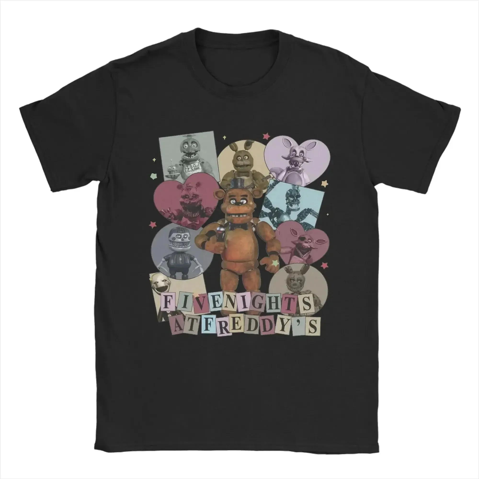 Five Nights at Freddy's T-Shirt – Klassisches Animatronic Crew Grafik-T-Shirt für FNAF-Fans, schwarzes Baumwoll-Oberteil für Männer und Jugendliche – Detail 3