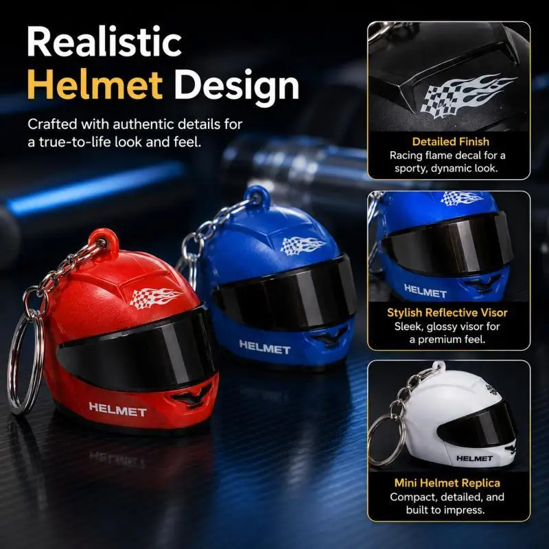 Aufklappbarer Leuchtender Mini-Motorradhelm-Schlüsselanhänger, in Verschiedenen Farben Erhältlich, Leuchtender Anhänger für Motorrad und Fahrrad – Detail 6