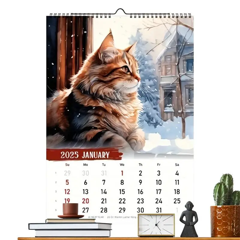 Cat Illustration Wall Calendar 2025 January To December Monthly Calendar Novelty Year Planners Teachers Students Calendar