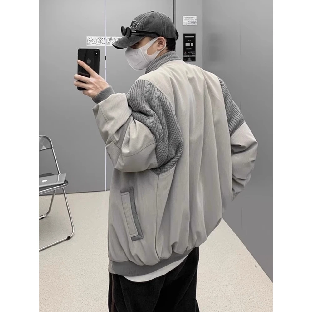 Loose Fit Pilot Jaet for Men Casual Knitted Patchwork Baseball Coat Autumn Winter Large Size American Sle Streetwear