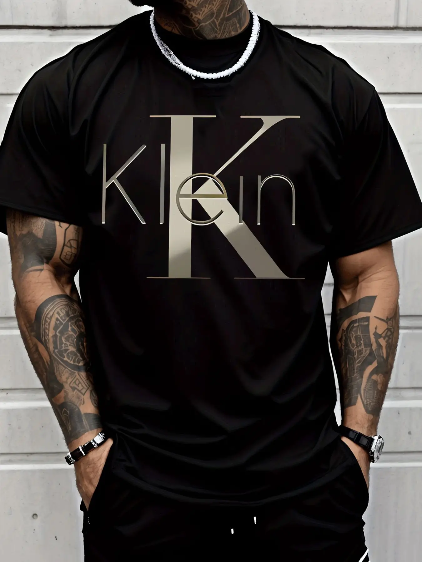 New Men's Short-sleeved Fashionable Casual Street Style Graphic T-shirt Metallic Gold K-letter Logo Adult Men's Casual Clothing