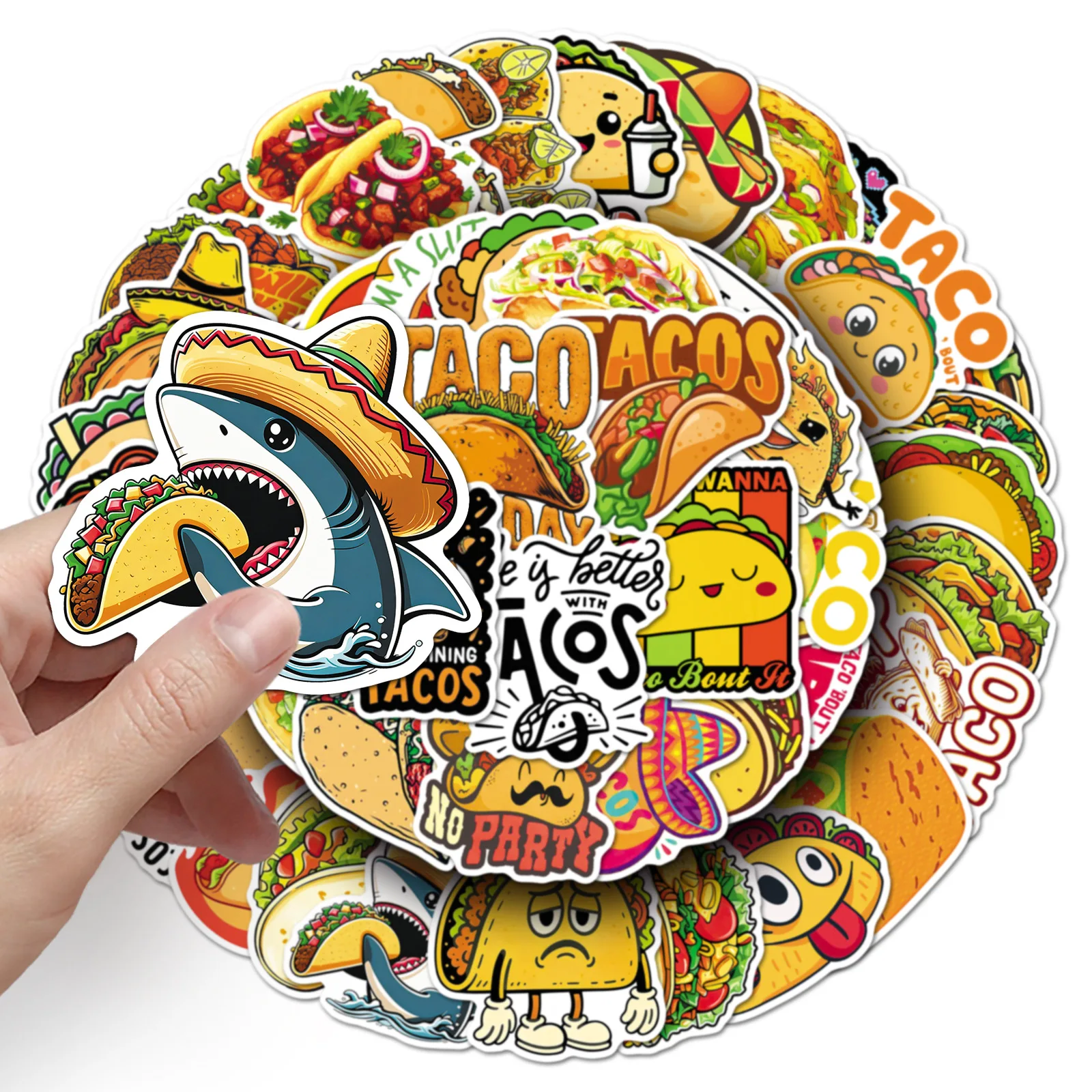 50 Tacos Mexican Taco stickers, retro graffiti stickers for snacks and food, computer guitar storage box, DIY stickers