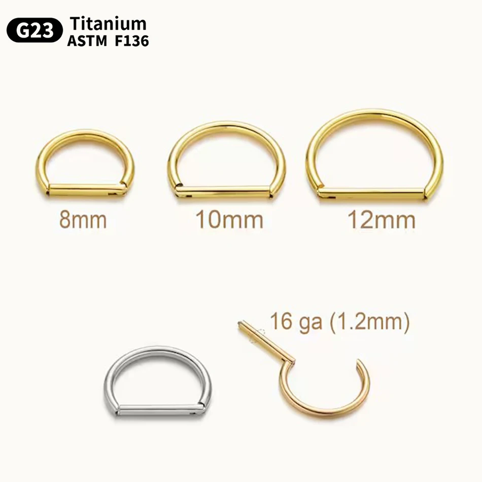 1PC Titan D-förmige Nippelringe Piercing Schmuck 14G 16G Scharnier Septum Clicker Daith Rook Ohrring Nase Hoop Tragus Daith