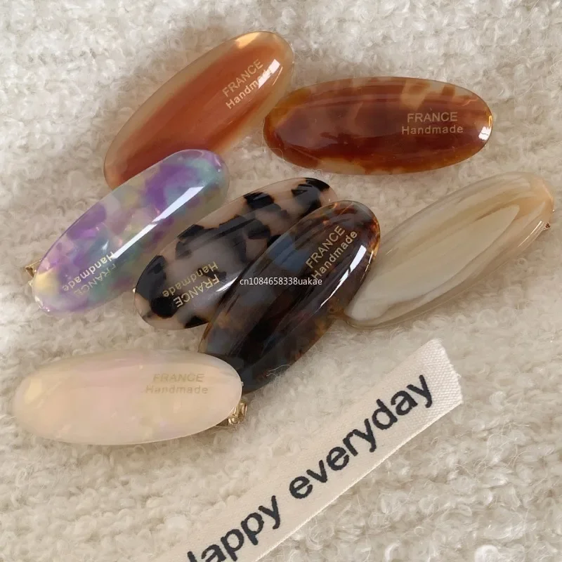 Retro Oval Small Hairpin Colorful Acetate Hair Clips Womens Girls Sweet Exquisite Barrettes Bangs Clips Fashion Hair Accessories