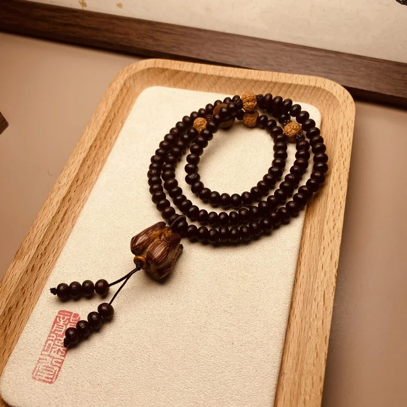 108  Gold Bowl-Shaped Bodhi Buddhist Prayer Beads, Bracelet Purple