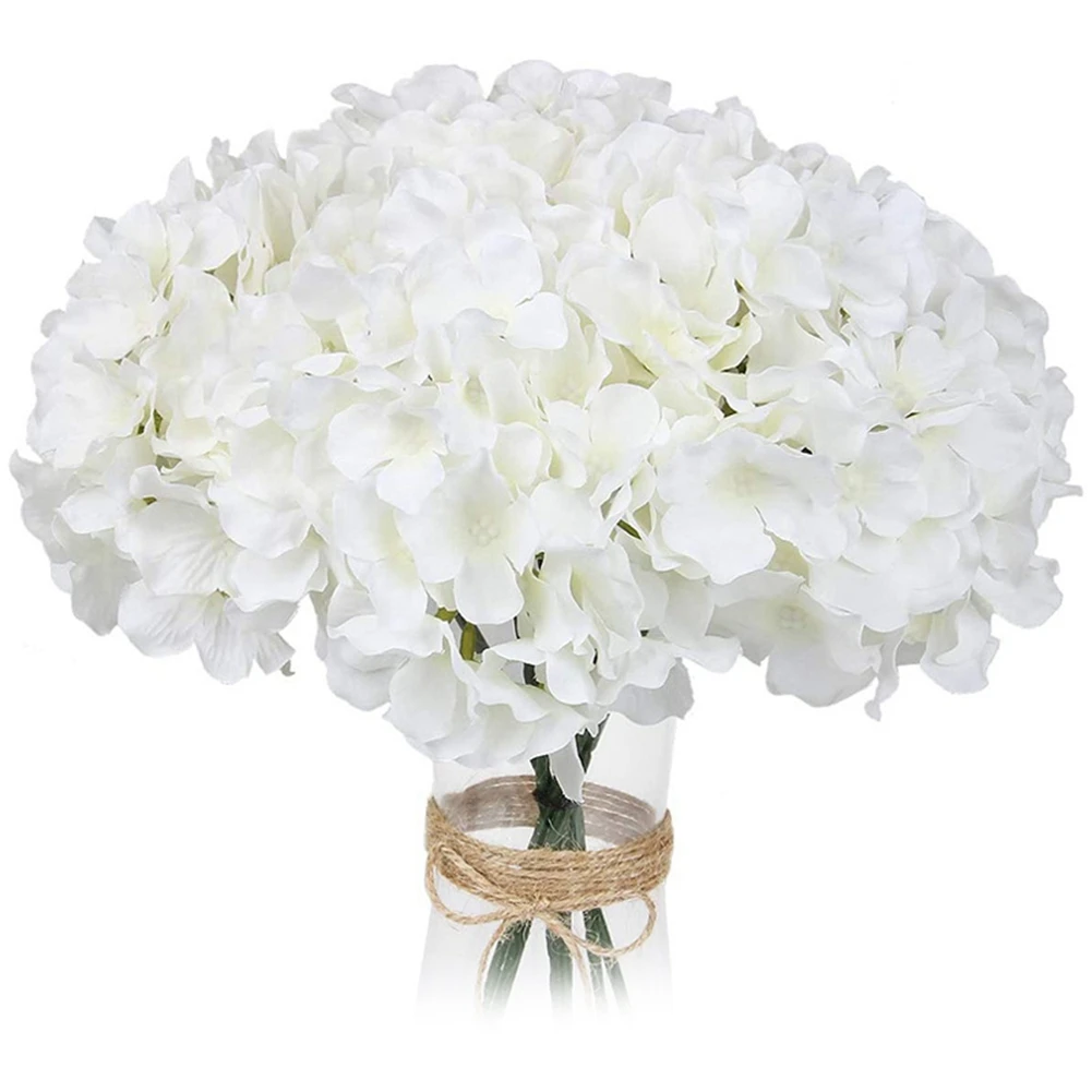 

White Hydrangea Silk Flowers Heads Pack of 20 Full Hydrangea Flowers Artificial with Stems for Wedding