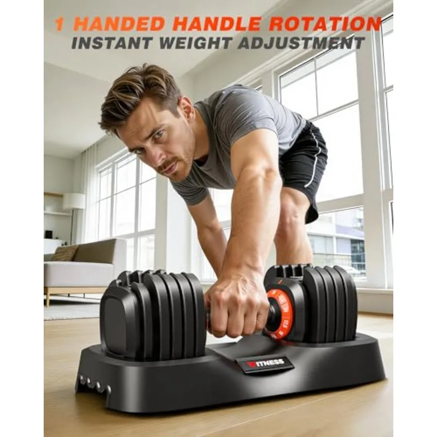 Home gym strength training adjustable dumbbell in black metal with ergonomic grip and quick-adjust mechanism