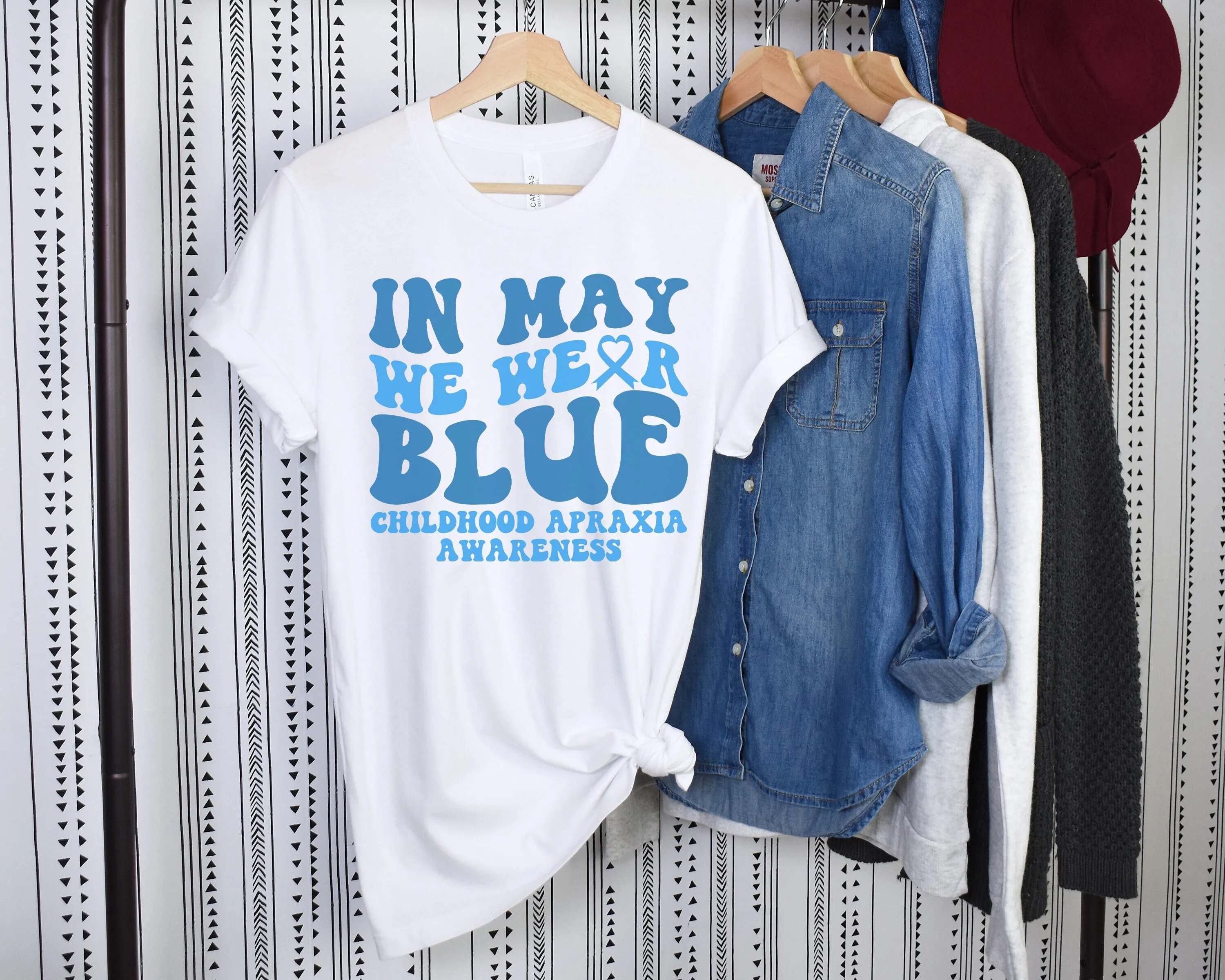 Childhood Apraxia Awareness T Shirt In May We Wear Light Blue Fight Walk Ribbon Support Squad