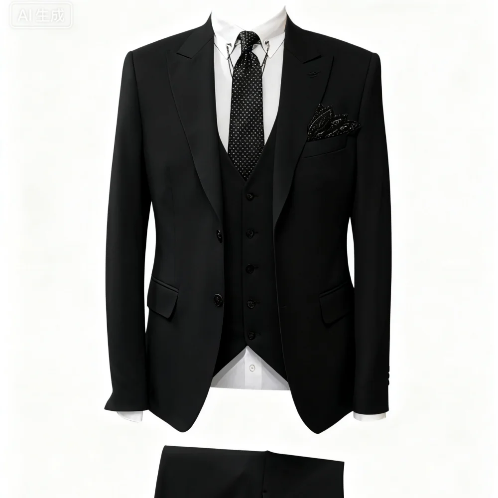 

3 Piece Khaki Slim Fit Tuxedo Men's Suit Peak Lapel Formal Wedding Dance Party Smocking Blazer + Vest Set for Men