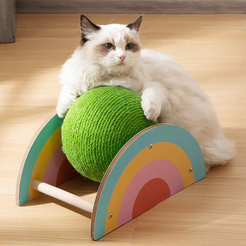 Cat Scratcher Sisal Cat Wheel Wooden Cats Scratch Ball Catch Resistant Scratching Post for Cats Claw Grinding Self HI Pet Toys