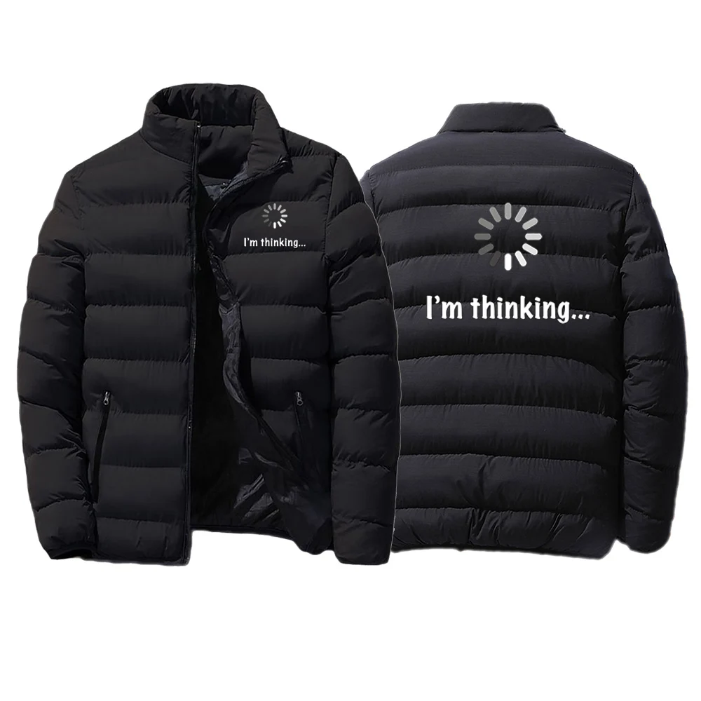 2025 Autumn And Winter Man's Cotton-Padded Jacket I‘m Thinking Funny Logo Print Outdoor Ski Cold Protection Coat Hoodies