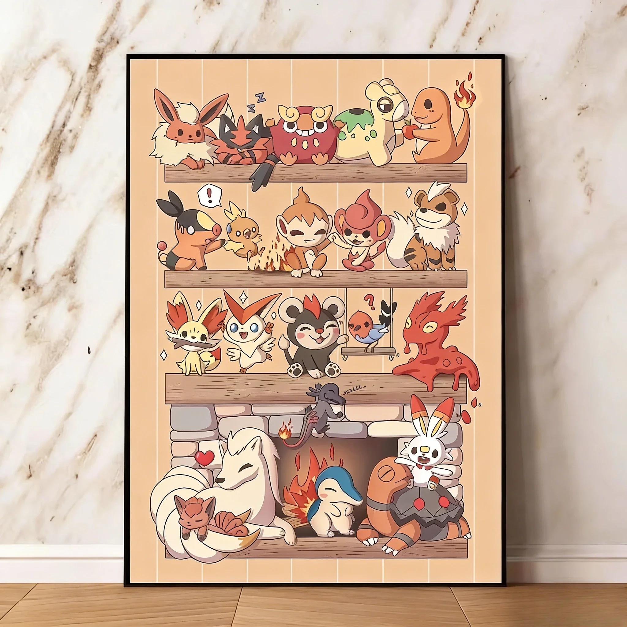 1PC ，Pokemon Pikachu Charizard Gengar Bulbasaur Canvas Decoration Painting Poster Anime Style Picture Wall Art Home Decoratio