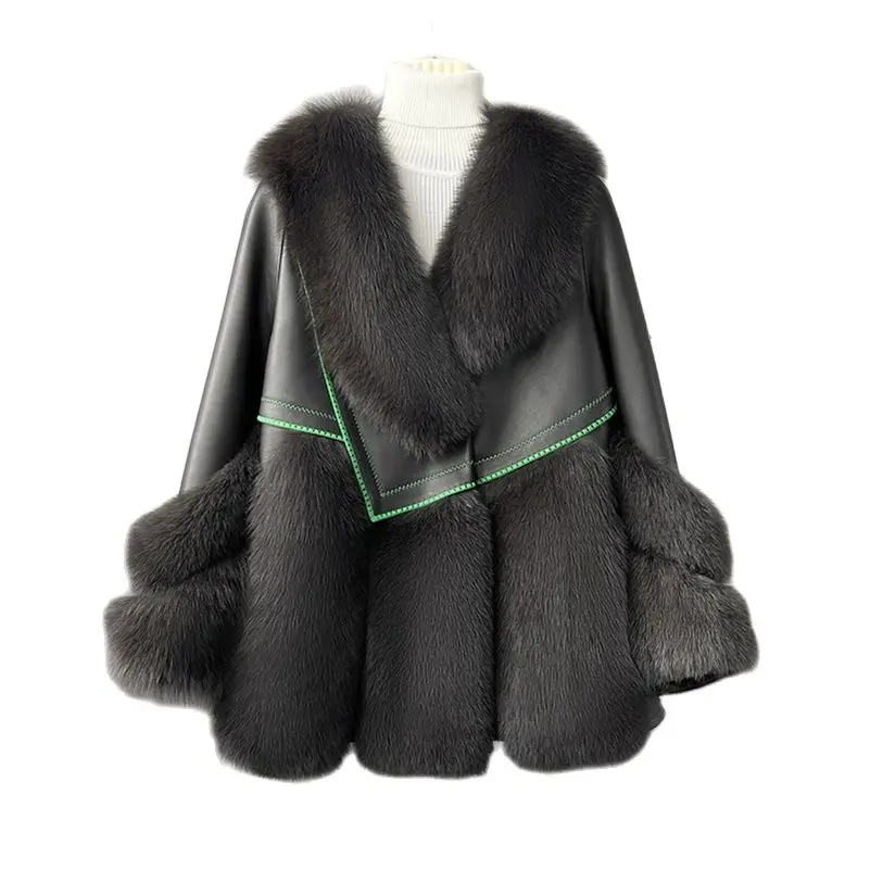 

2023 Brand New Winter Natural Fox Fur Coats Dark Grey Women Parkas Luxury Real Fox Fur Coat Jacket