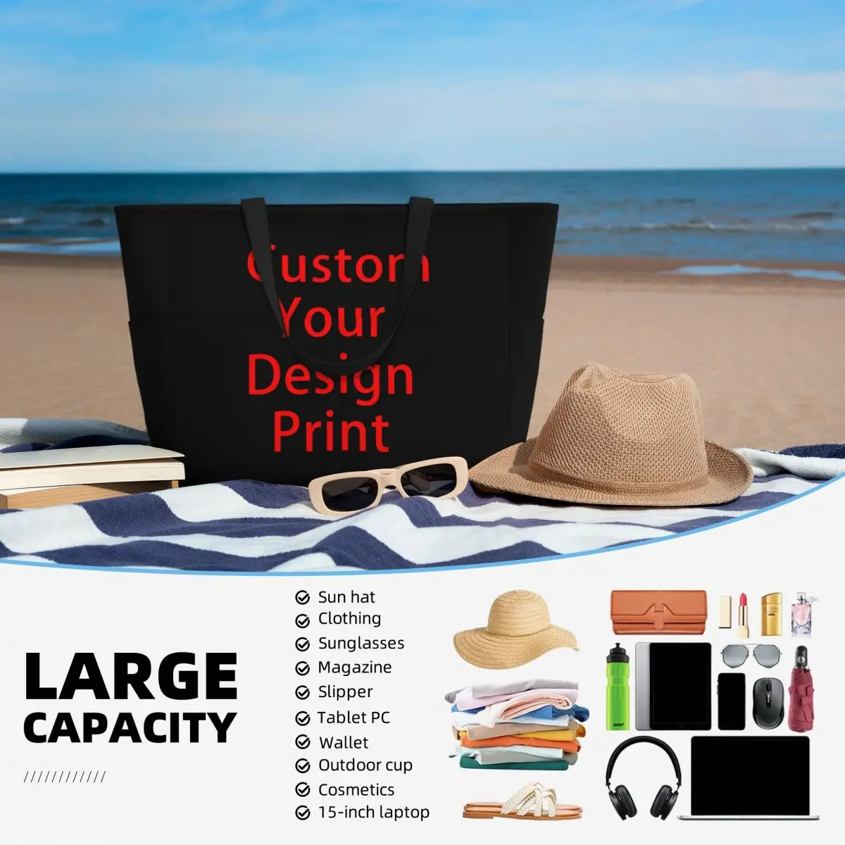 Custom Custom Your Design Travel Tote Bag Women Large Capacity Customized Printed Grocery Shoulder Shopper Bags