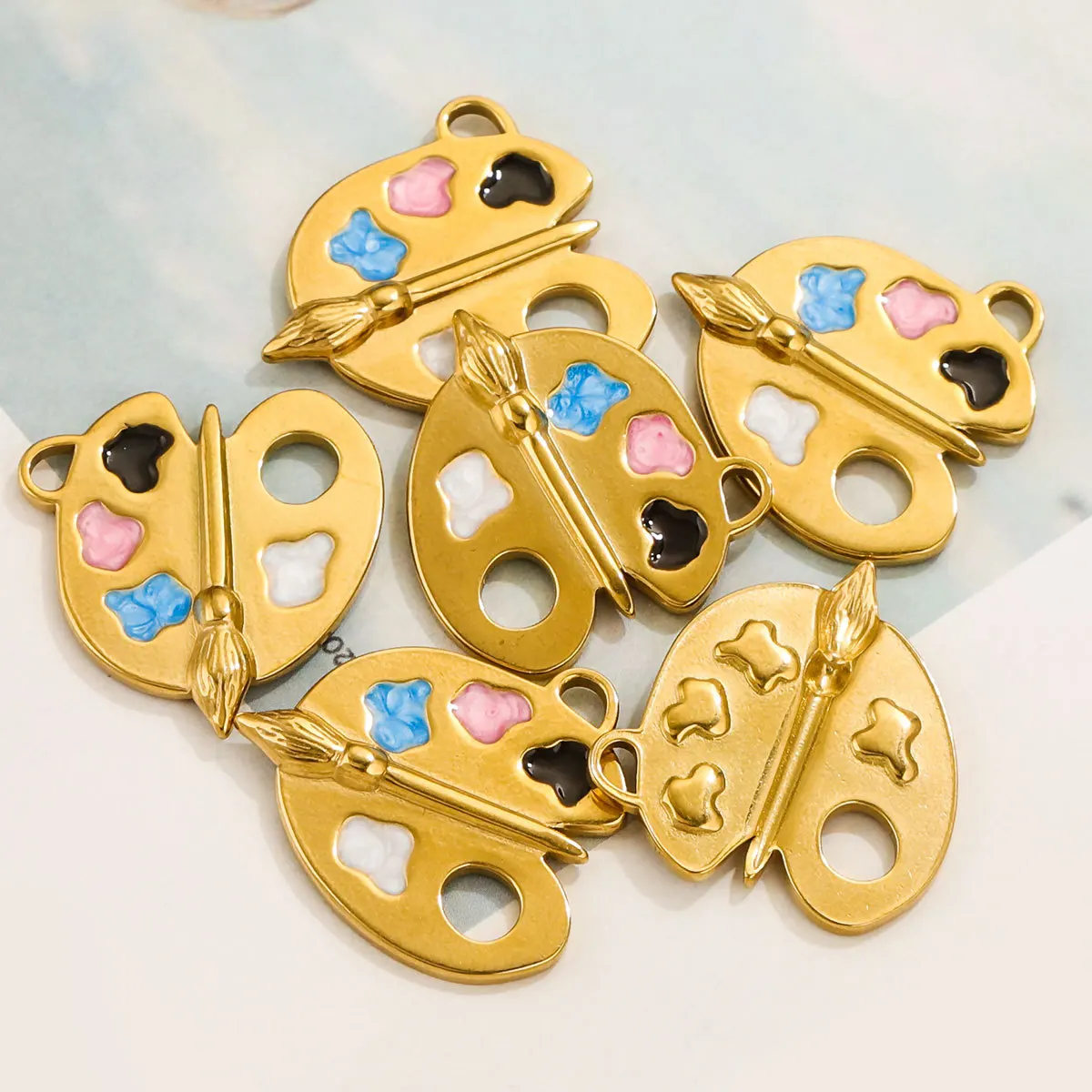 10Pcs Stainless Steel Colorful Enamel Drawing Board Charms Cute DIY Pendants Accessories For Necklace Bracelet Making