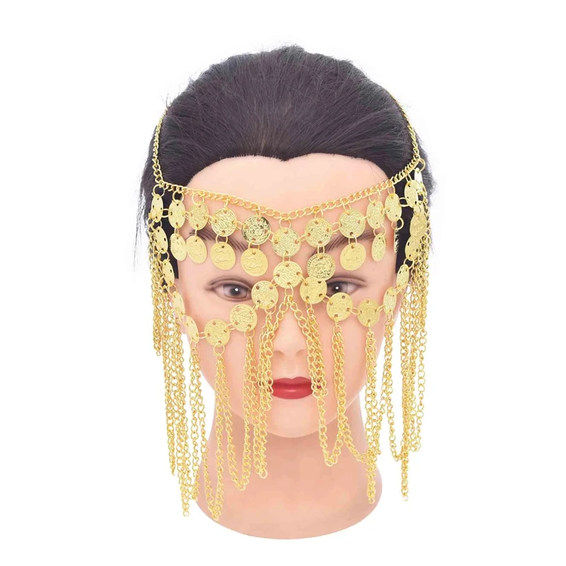 Coin Women Headband Golden Tassel Punk Ethnic Indian Statement Party Dance Hair Jewelry Arab Charms Face Chains Feminina