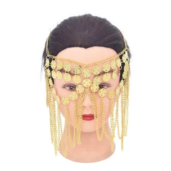 Diadema de monedas para mujer, borla dorada, Punk, étnico, indio, declaración, fiesta, baile, joyería para el cabello, dijes árabes, cadenas faciales femeninas