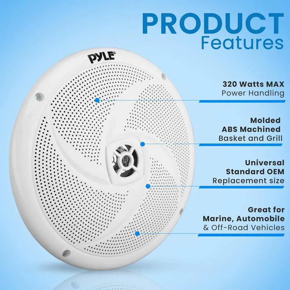 مكبرات صوت للمركبات البحرية مقاس 8 بوصات من PyleUsa ثنائية الاتجاه بقدرة 320 وات 4 أوم، نظام مكبر صوت مكون للسيارة مقاوم للماء، مغناطيس 8 أونصة