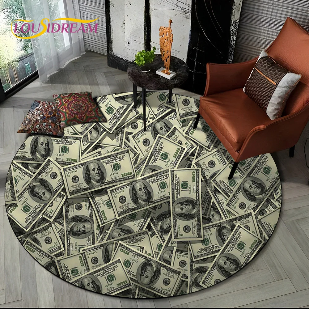 Rich Euro Dollar Money 3D Pattern Round Carpet Rug for Living Room Bedroom Child Playroom Chair Decor,Pet Area Rug Non-slip Mat