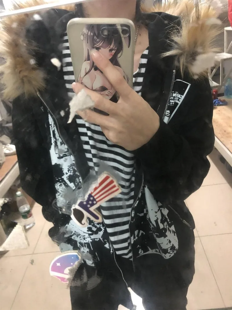 Streetwear Vintage Harajuku Gothic Print Hooded Sweatshirt Coat