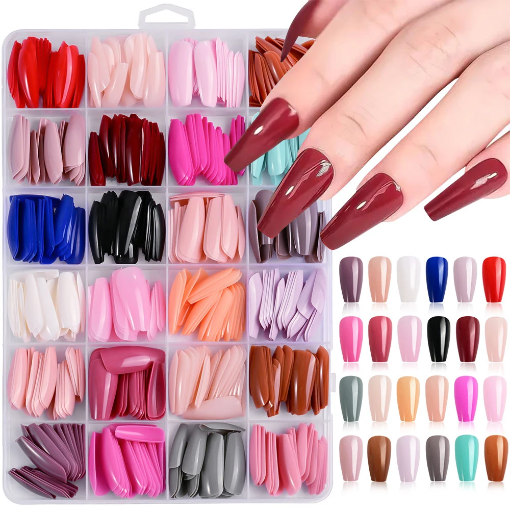 576pcs/Box Colorful False Nail Press On Nails Acrylic Extension Coffin Forms Full Cover Fake Nail Tips Gel Polish Artificial DIY