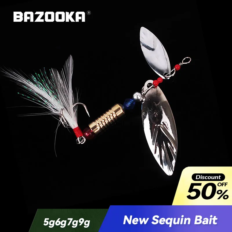 

Bazooka 5g 6g 7g 9g Metal Spoon Sequins Tackle Hard Bait Lsca Artificial With Feather Hook Pike Bass Fishing Lure