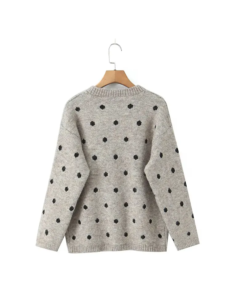 Nlzgmsj 2025 Autumn Women's Dot Print Pullover Sweater New Long Sleeve Loose Sweater Jackets Lady High Street Sweater Y2k