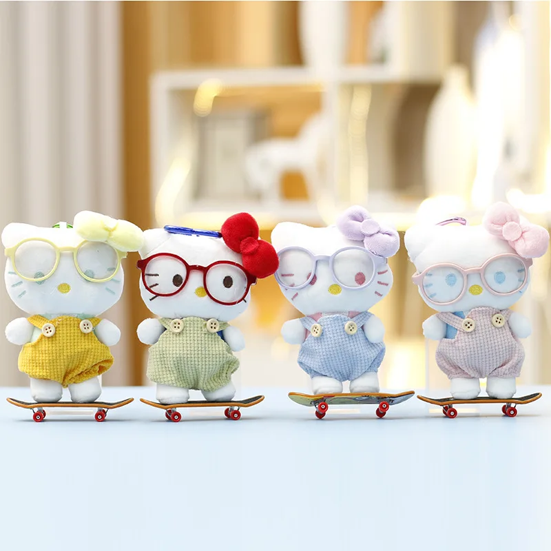 for Hello Kitty Plush Keychain Kawaii Glasses Series Toy Backpack Pendant Birthday Gift Trendy Toys Anime Cartoon for Girls