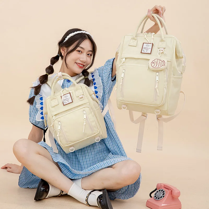 

Cheese Toffee Student Backpack Female Cute Schoolbag Large Capacity Waterproof Travel Backpack Solid Color Bookbag Two Size